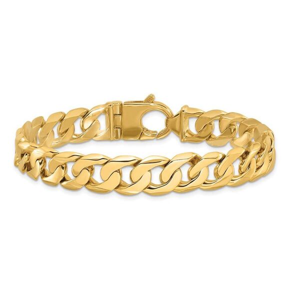 Men's 14k Yellow Gold 11mm Fancy Solid Curb Chain Bracelet, 8.25 Inch - Picture 3 of 5